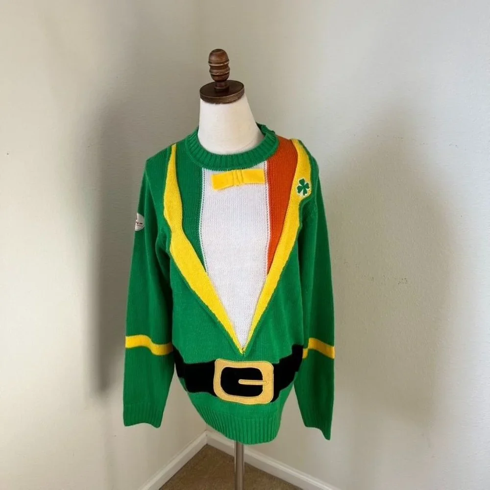 Funky Christmas Jumpers Elf Ugly Christmas Sweater Green Belt Holiday Unisex‎ Sm - Picture 2 of 14